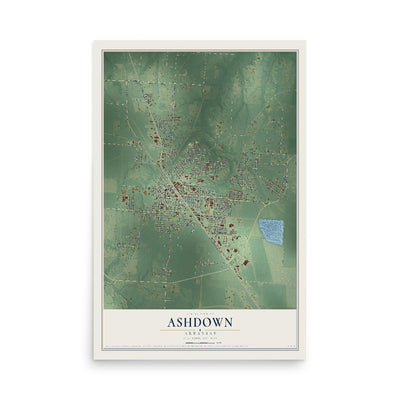Map of Ashdown, Arkansas, 12 x 18 inch unframed archival matte print
