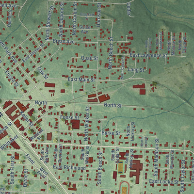Close-up of the map of Ashdown, Arkansas print showing street and building detail