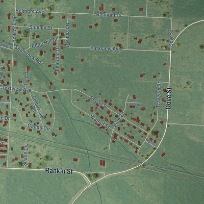 Second close-up of the map of Ashdown, Arkansas print showing more streets and buildings