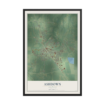 Map of Ashdown, Arkansas, 12 x 18 inch print in a black wood frame
