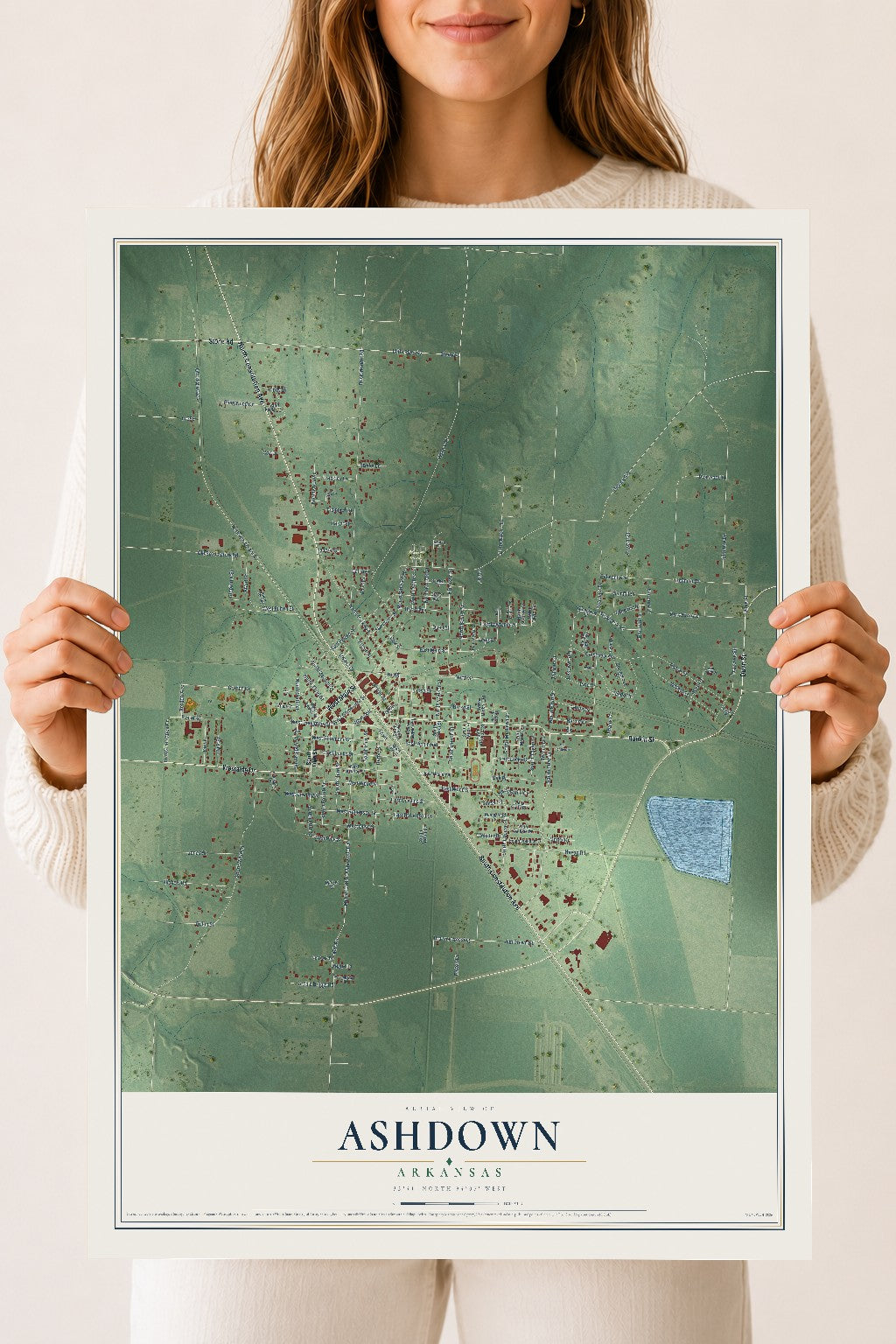 Map of Ashdown, Arkansas, 18 x 24 inch unframed archival matte print