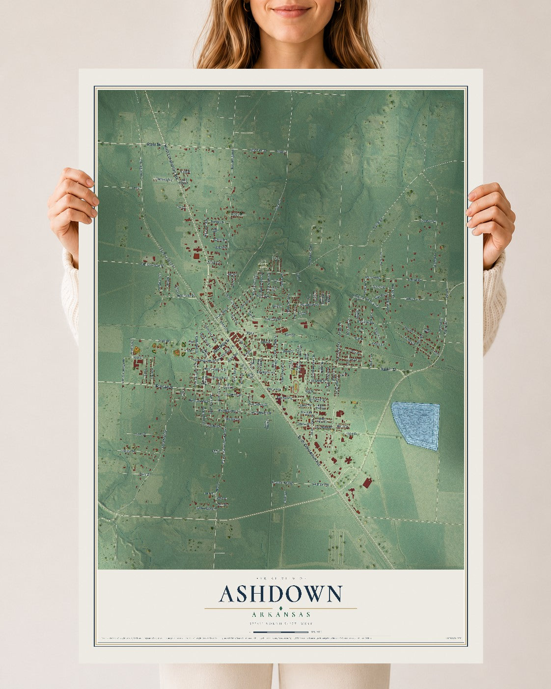 Map of Ashdown, Arkansas, 24 x 36 inch unframed archival matte print