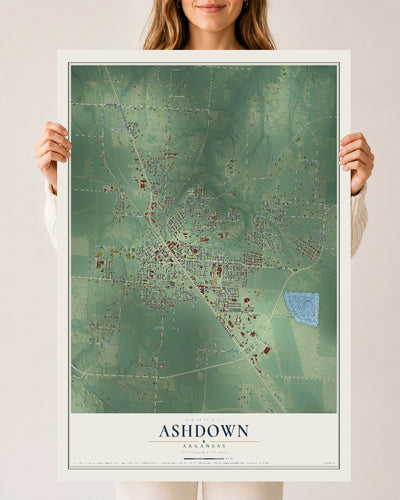 Map of Ashdown, Arkansas, 24 x 36 inch unframed archival matte print