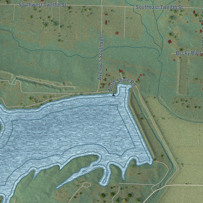 Second close-up of the map of Atkins, Arkansas print showing more streets and buildings