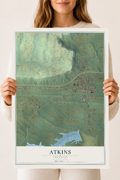Map of Atkins, Arkansas, 18 x 24 inch unframed archival matte print