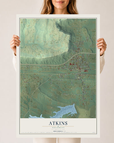 Map of Atkins, Arkansas, 24 x 36 inch unframed archival matte print