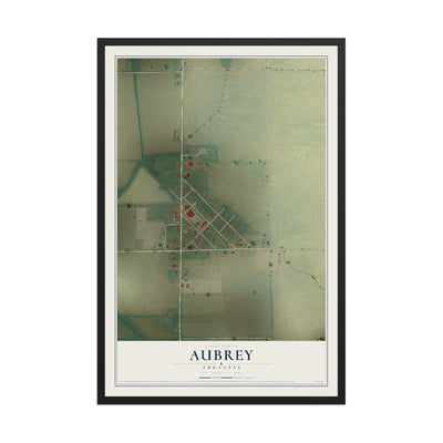 Map of Aubrey, Arkansas, 12 x 18 inch print in a black wood frame