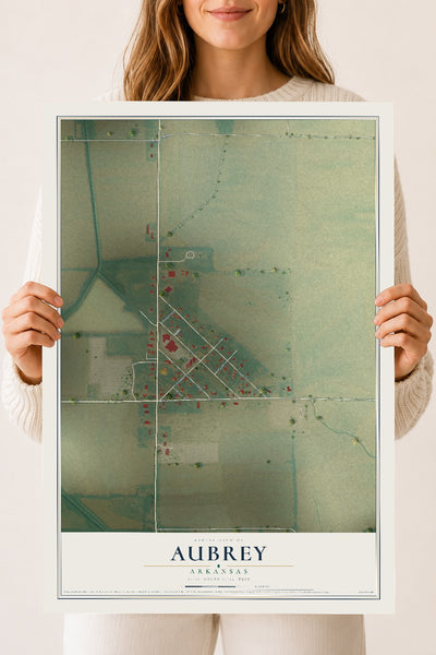 Map of Aubrey, Arkansas, 18 x 24 inch unframed archival matte print