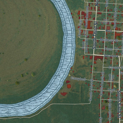 Second close-up of the map of Augusta, Arkansas print showing more streets and buildings