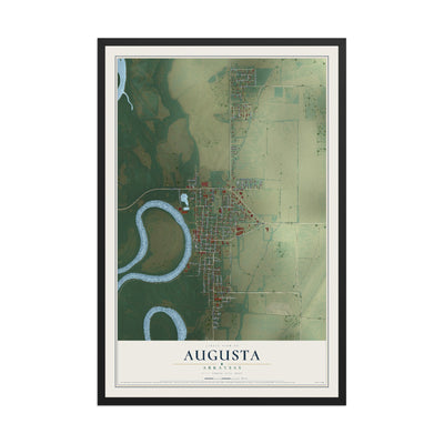 Map of Augusta, Arkansas, 12 x 18 inch print in a black wood frame
