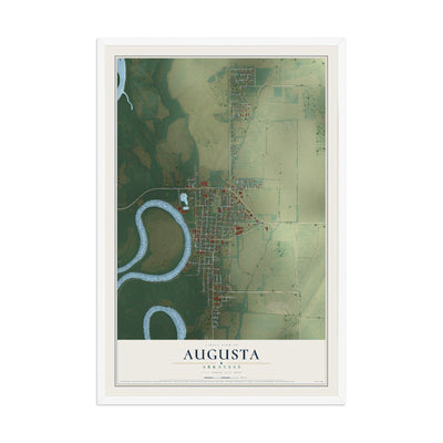 Map of Augusta, Arkansas, 12 x 18 inch print in a white wood frame