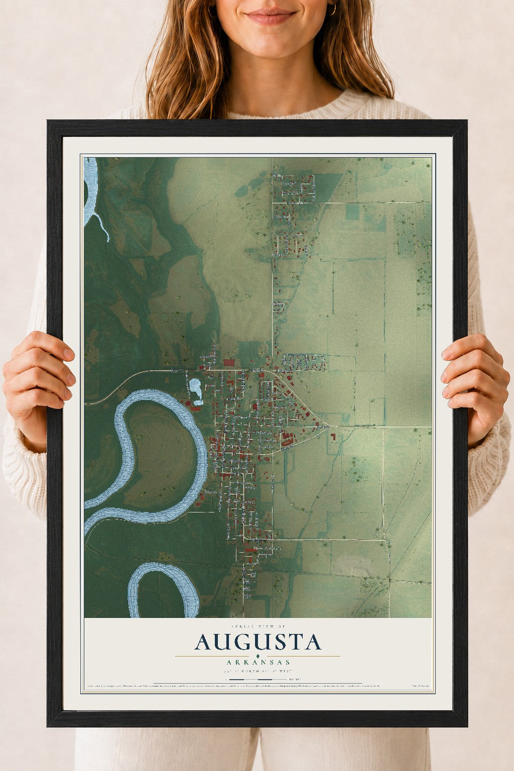 Map of Augusta, Arkansas, 18 x 24 inch print in a black wood frame