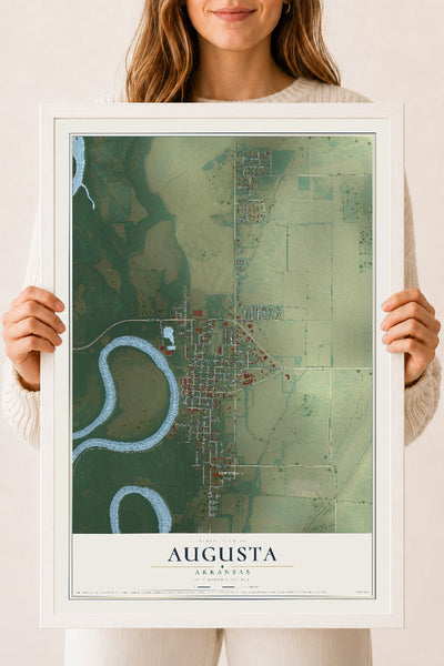 Map of Augusta, Arkansas, 18 x 24 inch print in a white wood frame