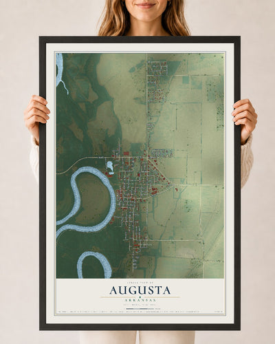 Map of Augusta, Arkansas, 24 x 36 inch print in a black wood frame
