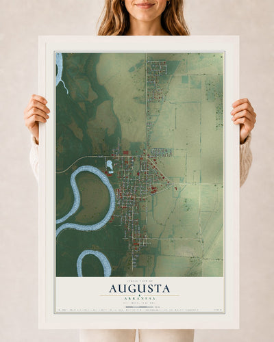 Map of Augusta, Arkansas, 24 x 36 inch print in a white wood frame