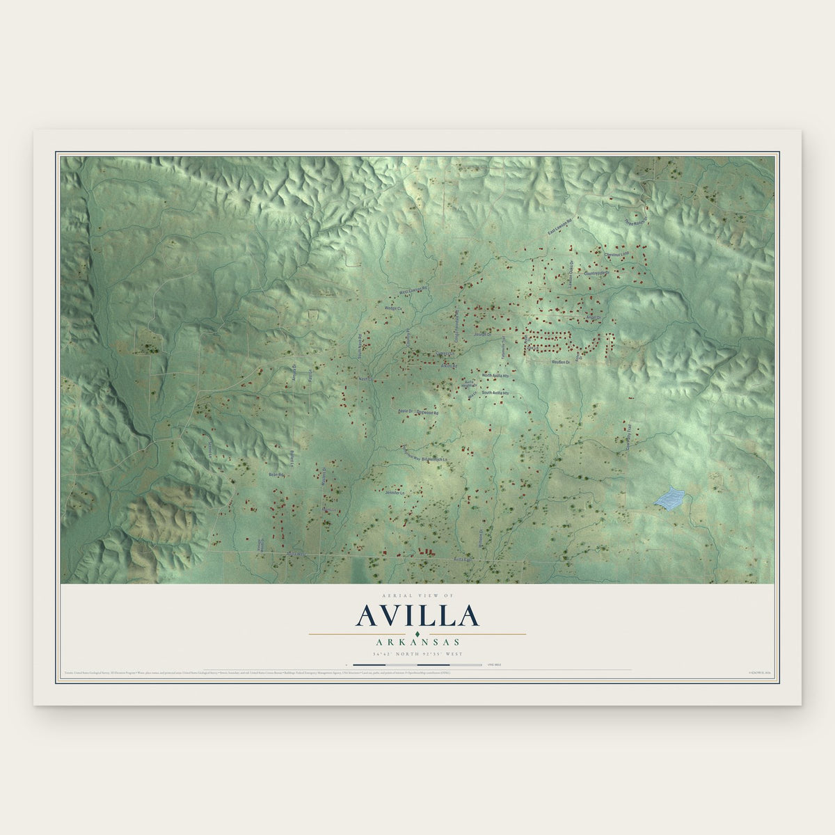 Avilla, Arkansas map print, the full design