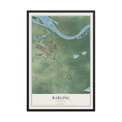 Map of Barling, Arkansas, 12 x 18 inch print in a black wood frame