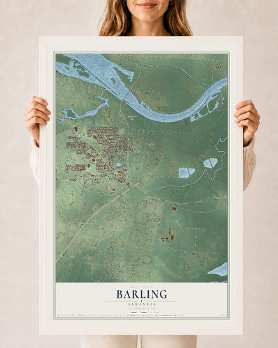 Map of Barling, Arkansas, 24 x 36 inch print in a white wood frame