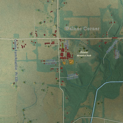Close-up of the map of Barton, Arkansas print showing street and building detail