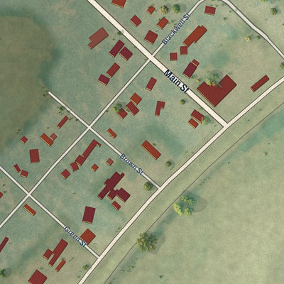 Close-up of the map of Bassett, Arkansas print showing street and building detail