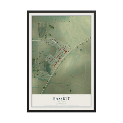 Map of Bassett, Arkansas, 12 x 18 inch print in a black wood frame
