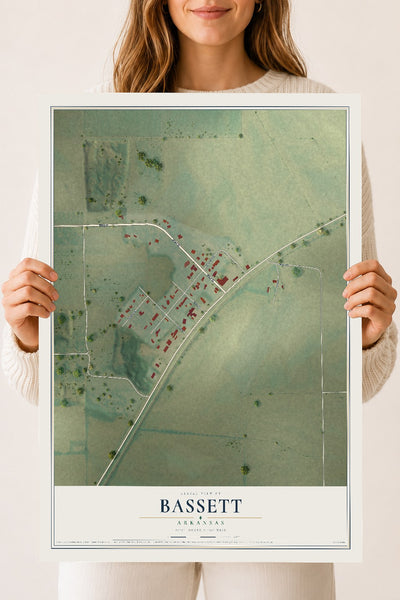 Map of Bassett, Arkansas, 18 x 24 inch unframed archival matte print