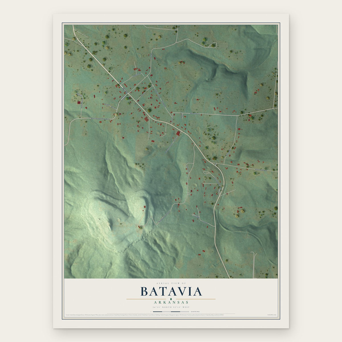 Batavia, Arkansas map print, the full design