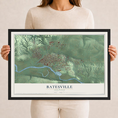 Map of Batesville, Arkansas, 12 x 18 inch print in a black wood frame