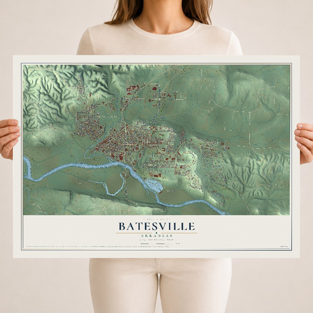 Map of Batesville, Arkansas, 18 x 24 inch unframed archival matte print