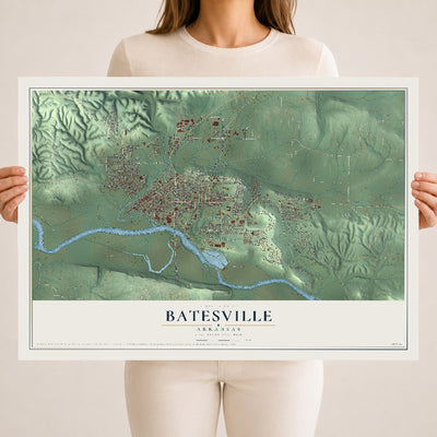 Map of Batesville, Arkansas, 18 x 24 inch unframed archival matte print