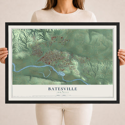 Map of Batesville, Arkansas, 18 x 24 inch print in a black wood frame