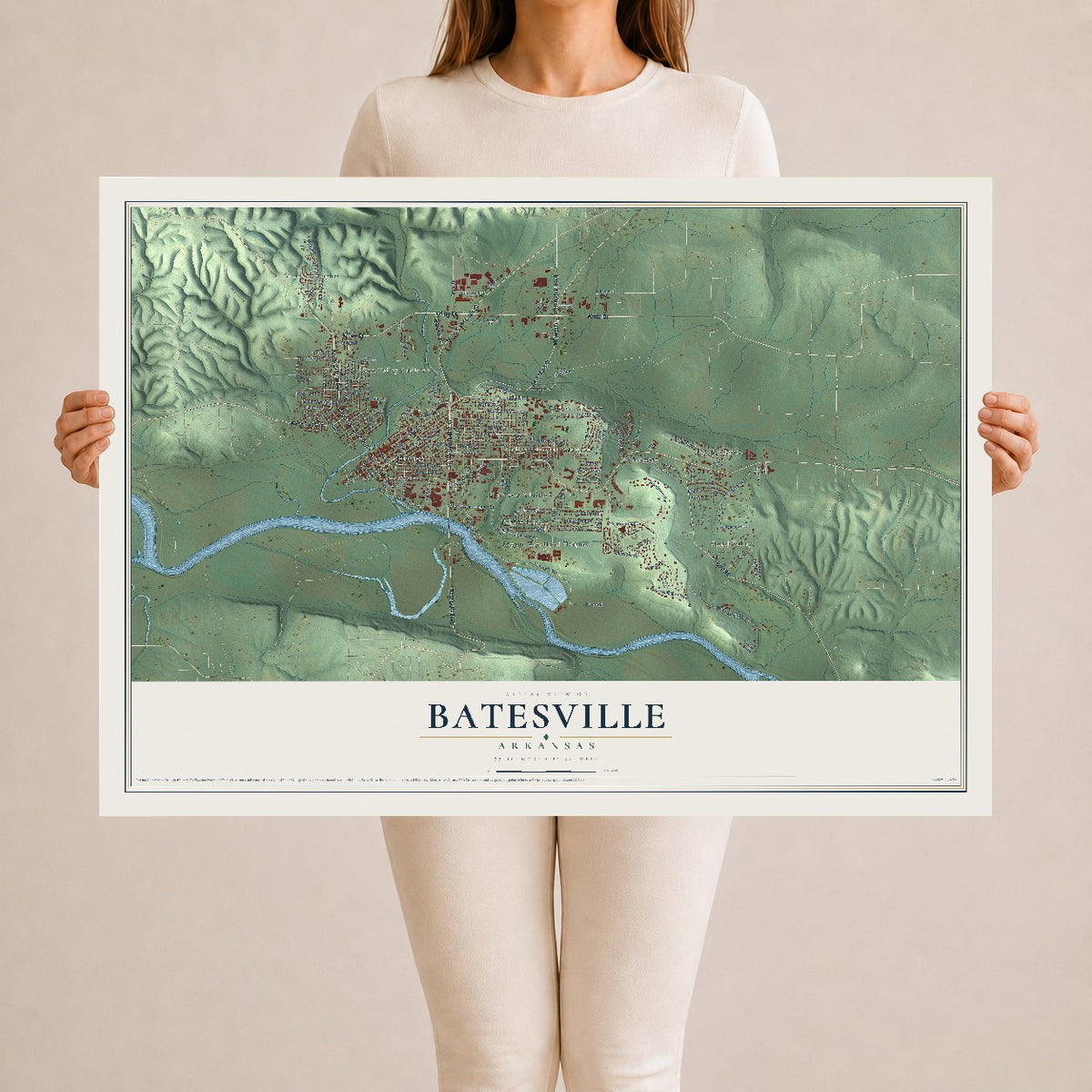Map of Batesville, Arkansas, 24 x 36 inch unframed archival matte print