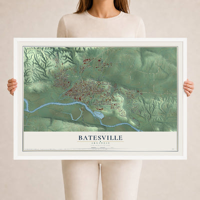 Map of Batesville, Arkansas, 24 x 36 inch print in a white wood frame