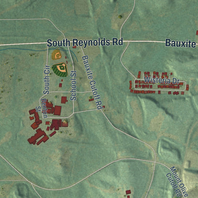 Second close-up of the map of Bauxite, Arkansas print showing more streets and buildings