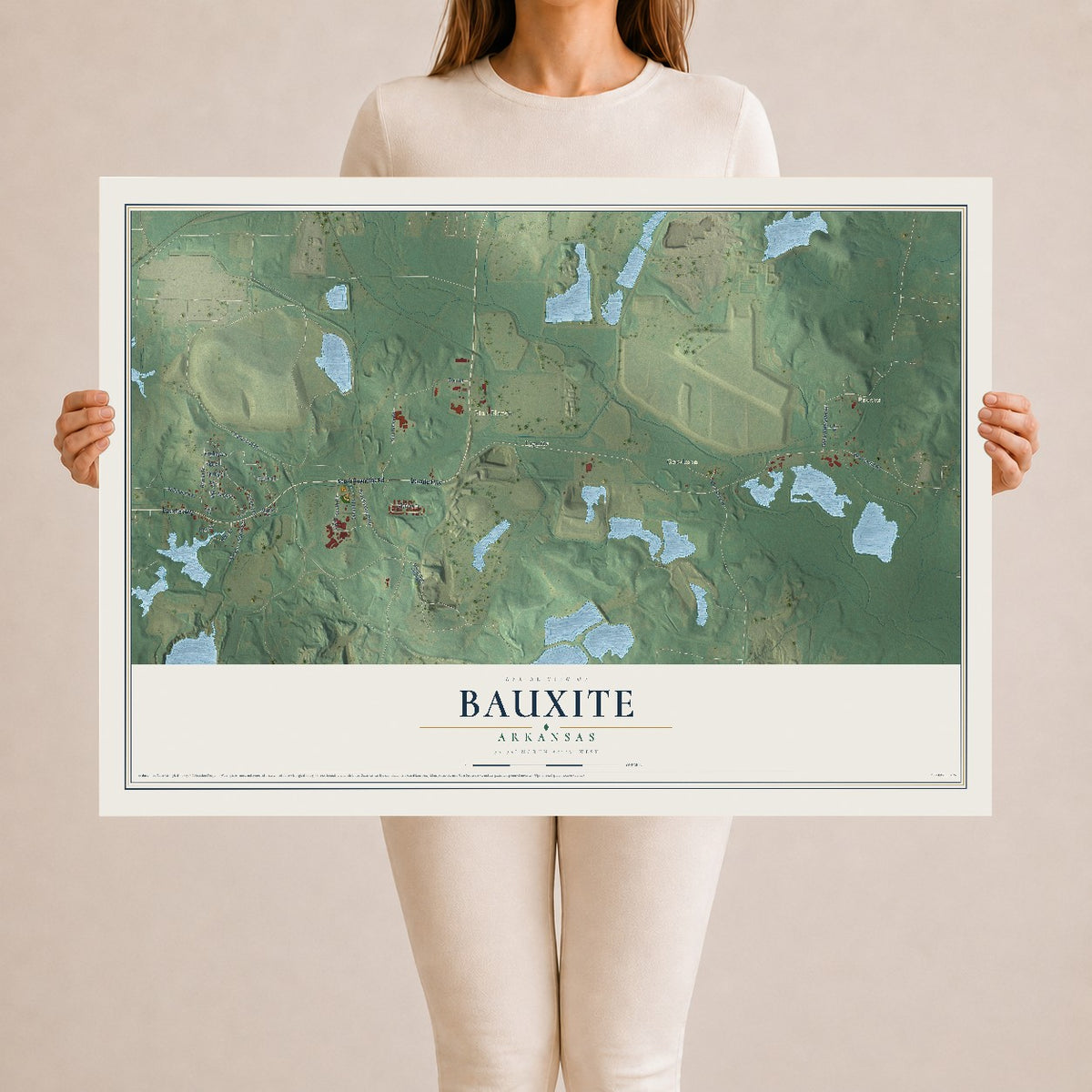 Map of Bauxite, Arkansas, 24 x 36 inch unframed archival matte print
