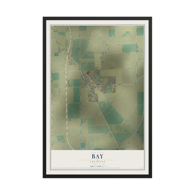 Map of Bay, Arkansas, 12 x 18 inch print in a black wood frame