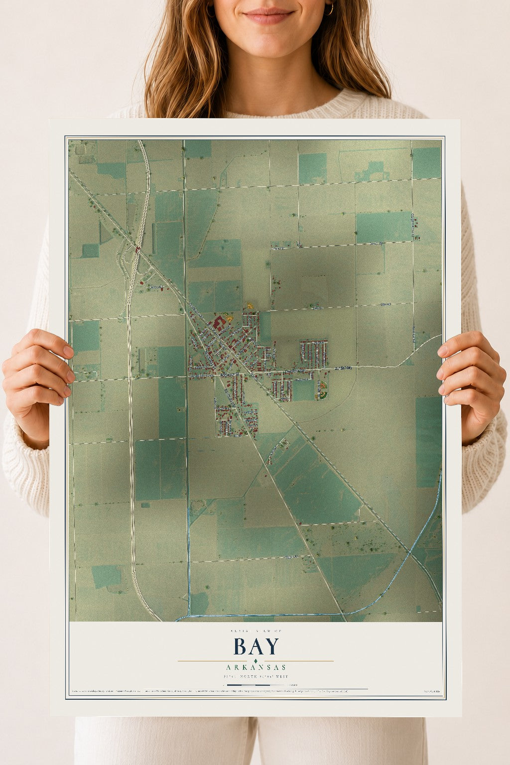Map of Bay, Arkansas, 18 x 24 inch unframed archival matte print