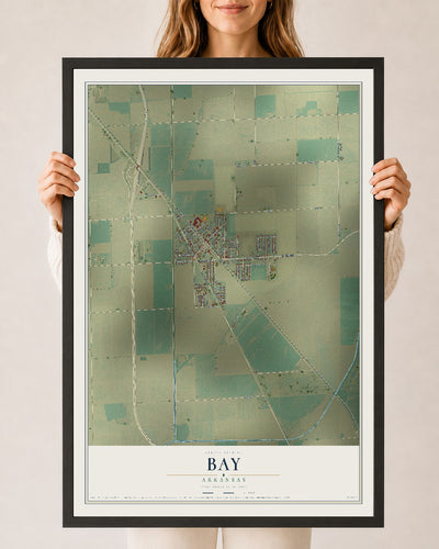 Map of Bay, Arkansas, 24 x 36 inch print in a black wood frame