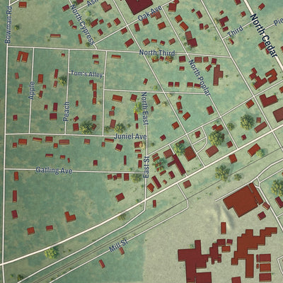 Close-up of the map of Bearden, Arkansas print showing street and building detail