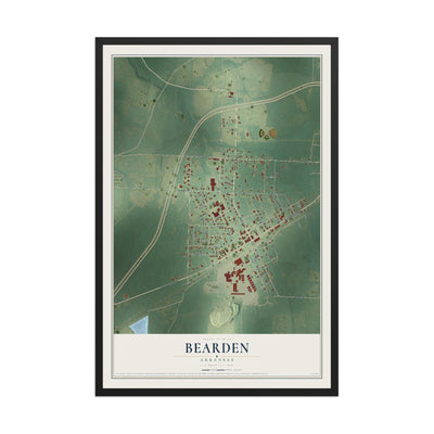 Map of Bearden, Arkansas, 12 x 18 inch print in a black wood frame