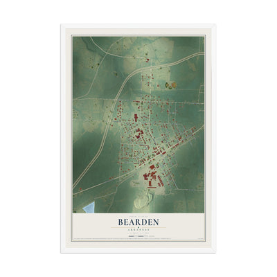 Map of Bearden, Arkansas, 12 x 18 inch print in a white wood frame