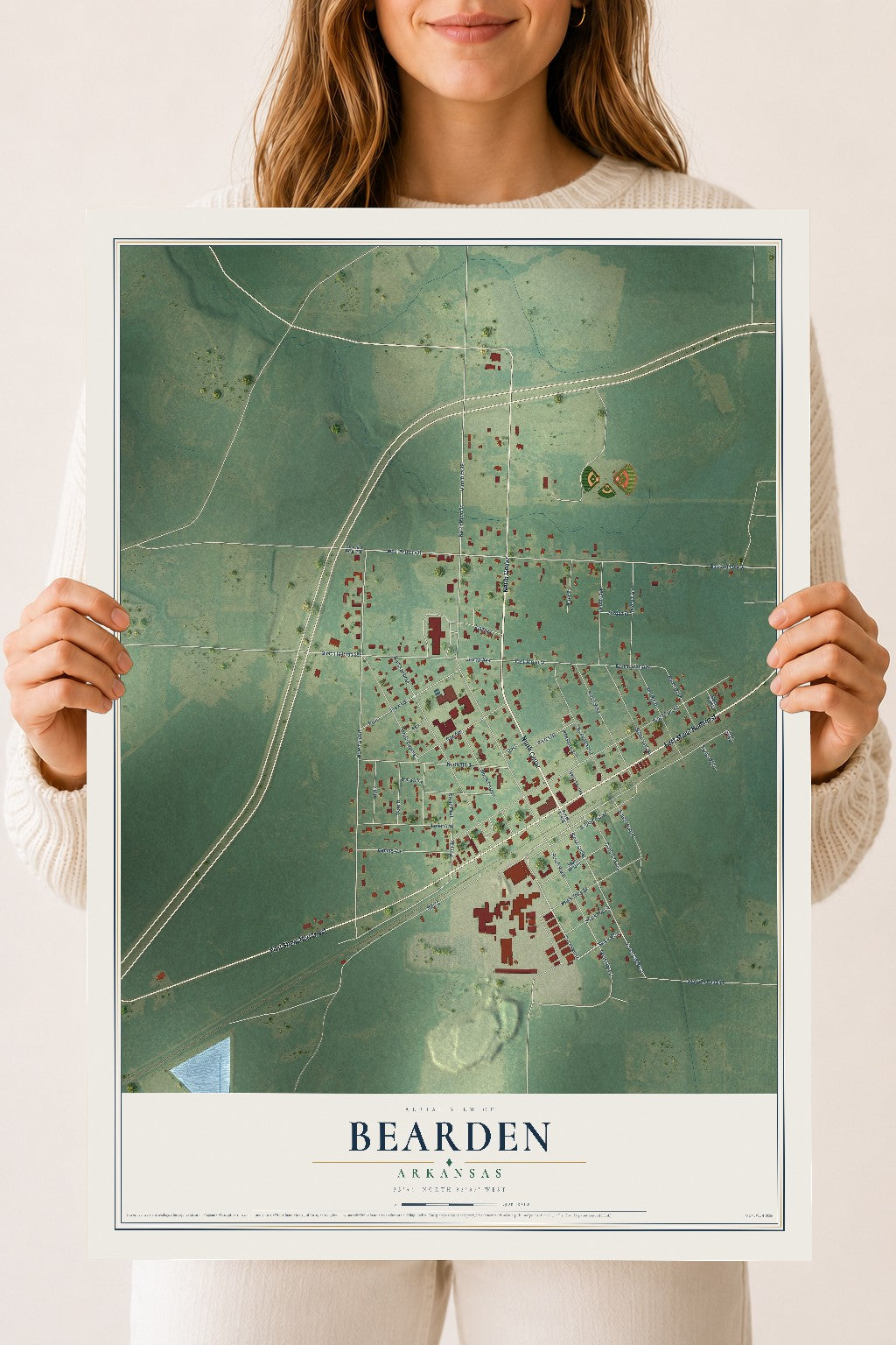 Map of Bearden, Arkansas, 18 x 24 inch unframed archival matte print