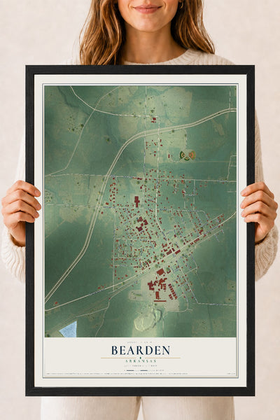 Map of Bearden, Arkansas, 18 x 24 inch print in a black wood frame