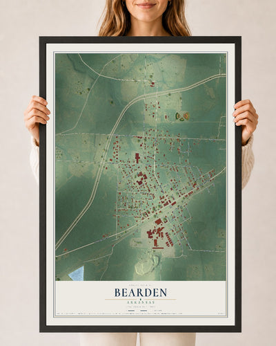 Map of Bearden, Arkansas, 24 x 36 inch print in a black wood frame