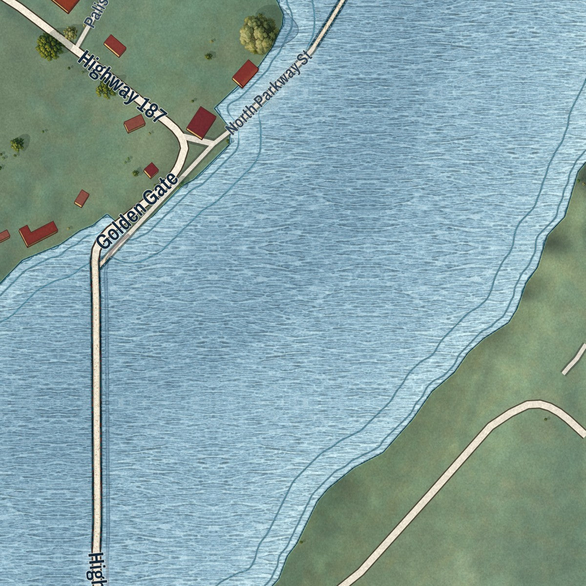 Close-up of the map of Beaver, Arkansas print showing street and building detail