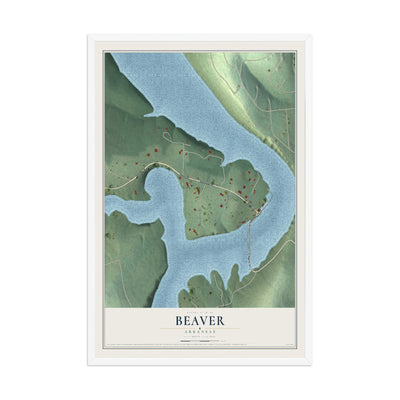 Map of Beaver, Arkansas, 12 x 18 inch print in a white wood frame