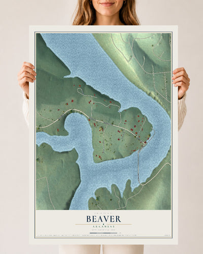 Map of Beaver, Arkansas, 24 x 36 inch unframed archival matte print