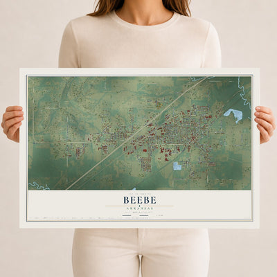 Map of Beebe, Arkansas, 12 x 18 inch unframed archival matte print