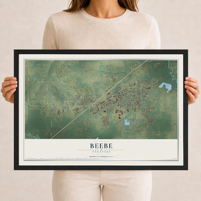Map of Beebe, Arkansas, 12 x 18 inch print in a black wood frame