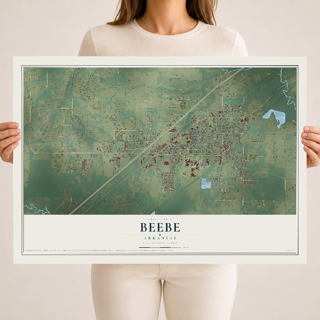 Map of Beebe, Arkansas, 18 x 24 inch unframed archival matte print